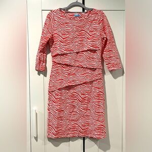 J. McLaughlin Catalina Cloth Layered Nicola Red & White MIDI Small 3/4 Sleeve